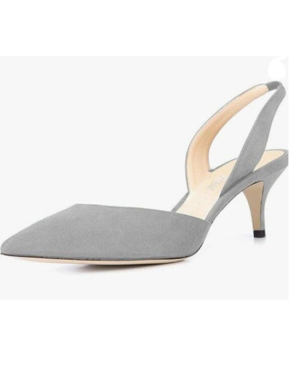 YDN Grey Kitten Heel Pointed Toe Suede D'Orsay Sandals with Slingback Dress Shoe